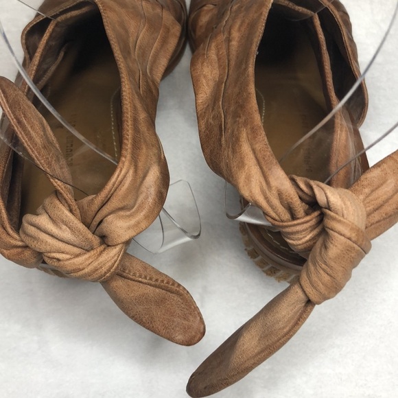 SCHULER & SONS Philadelphia Peep Toe Tie Back Tan Leather Heels 6 - Picture 5 of 11